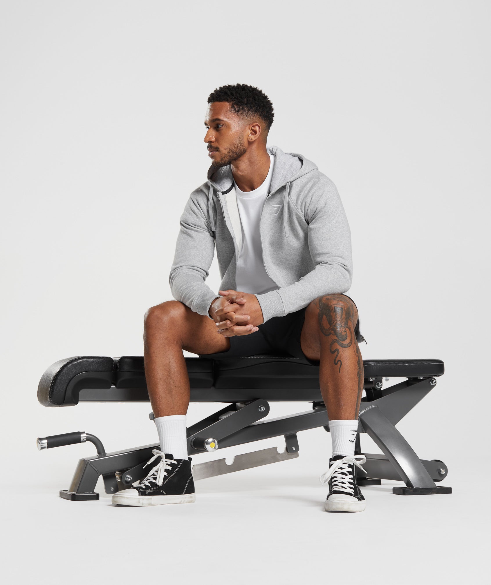 Crest Zip Up Hoodie - Light Grey Marl
