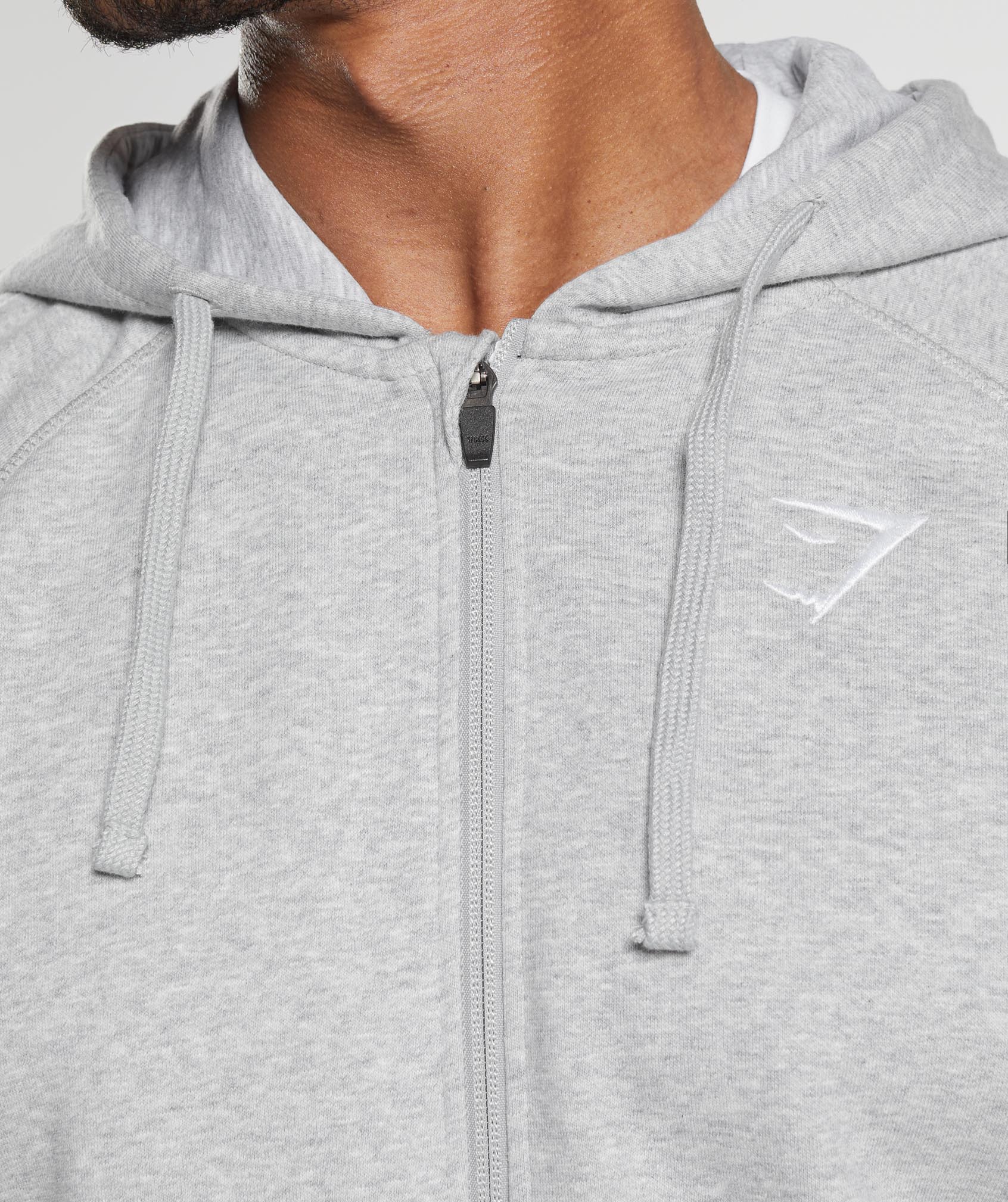 Crest Zip Up Hoodie - Light Grey Marl