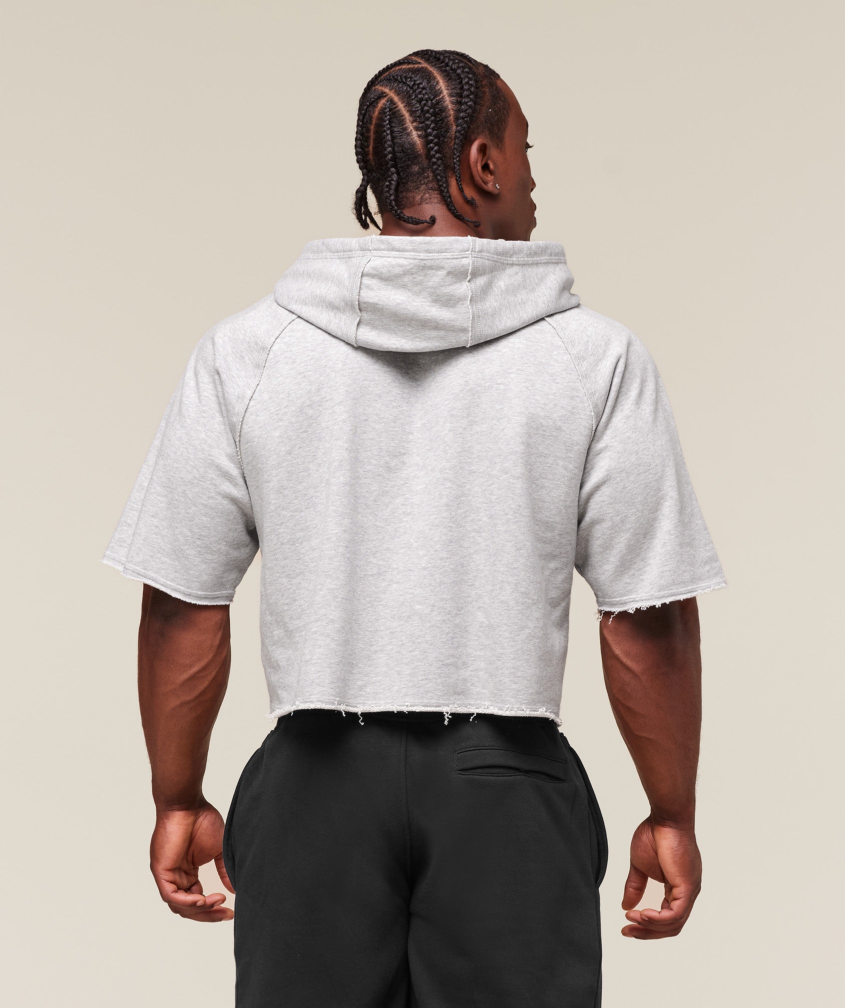 Legacy Short Sleeve Crop Hoodie - Light Grey Core Marl