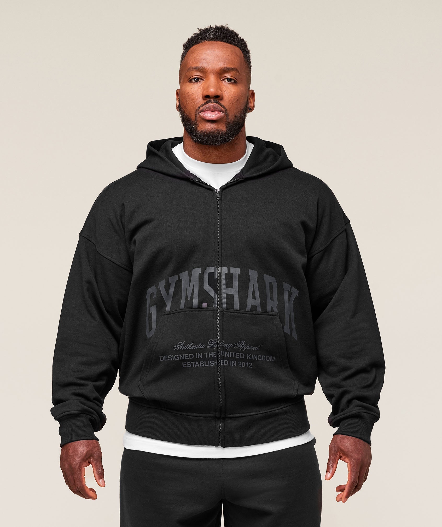 Collegiate Script Zip Up Hoodie - Black