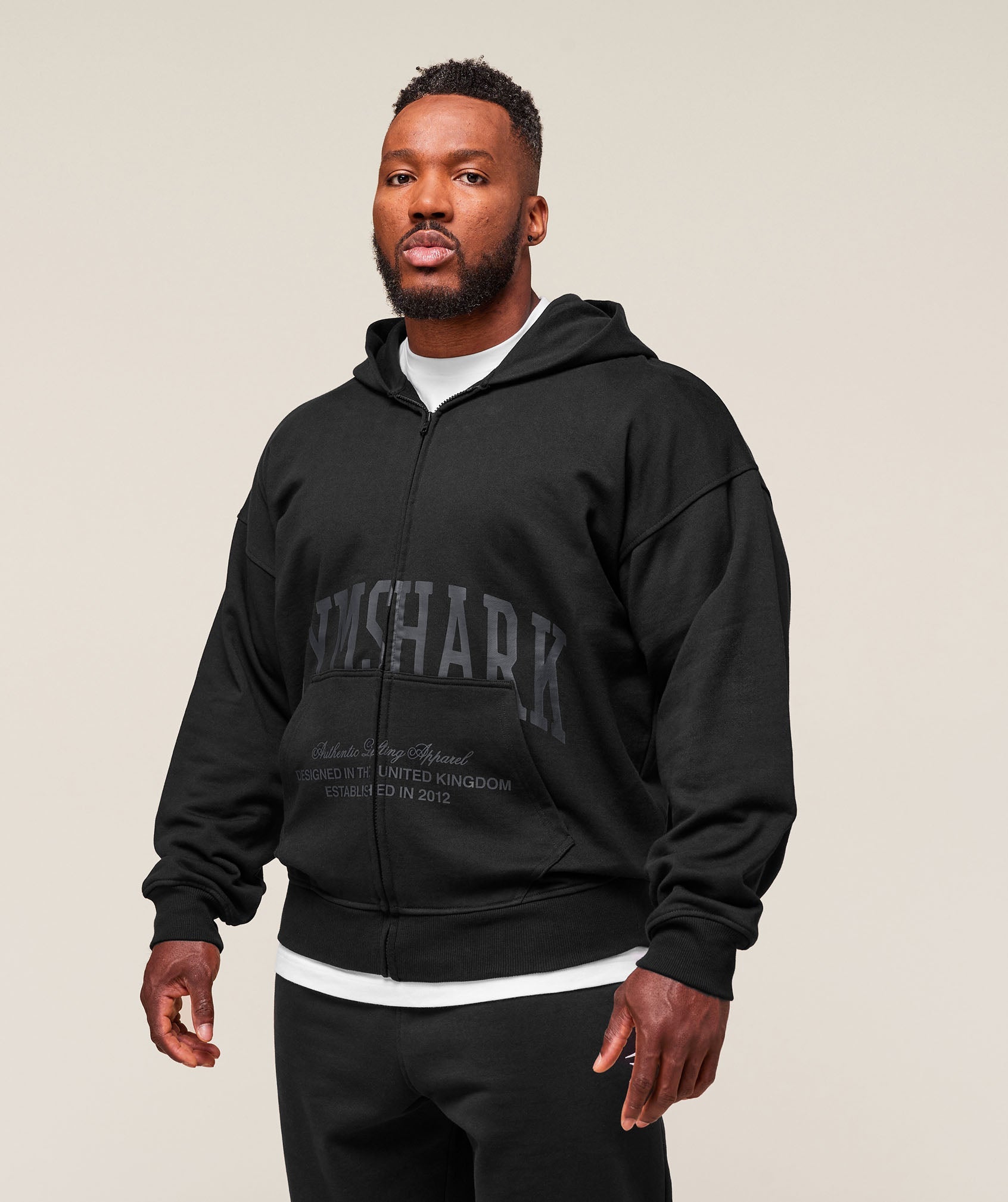 Collegiate Script Zip Up Hoodie - Black