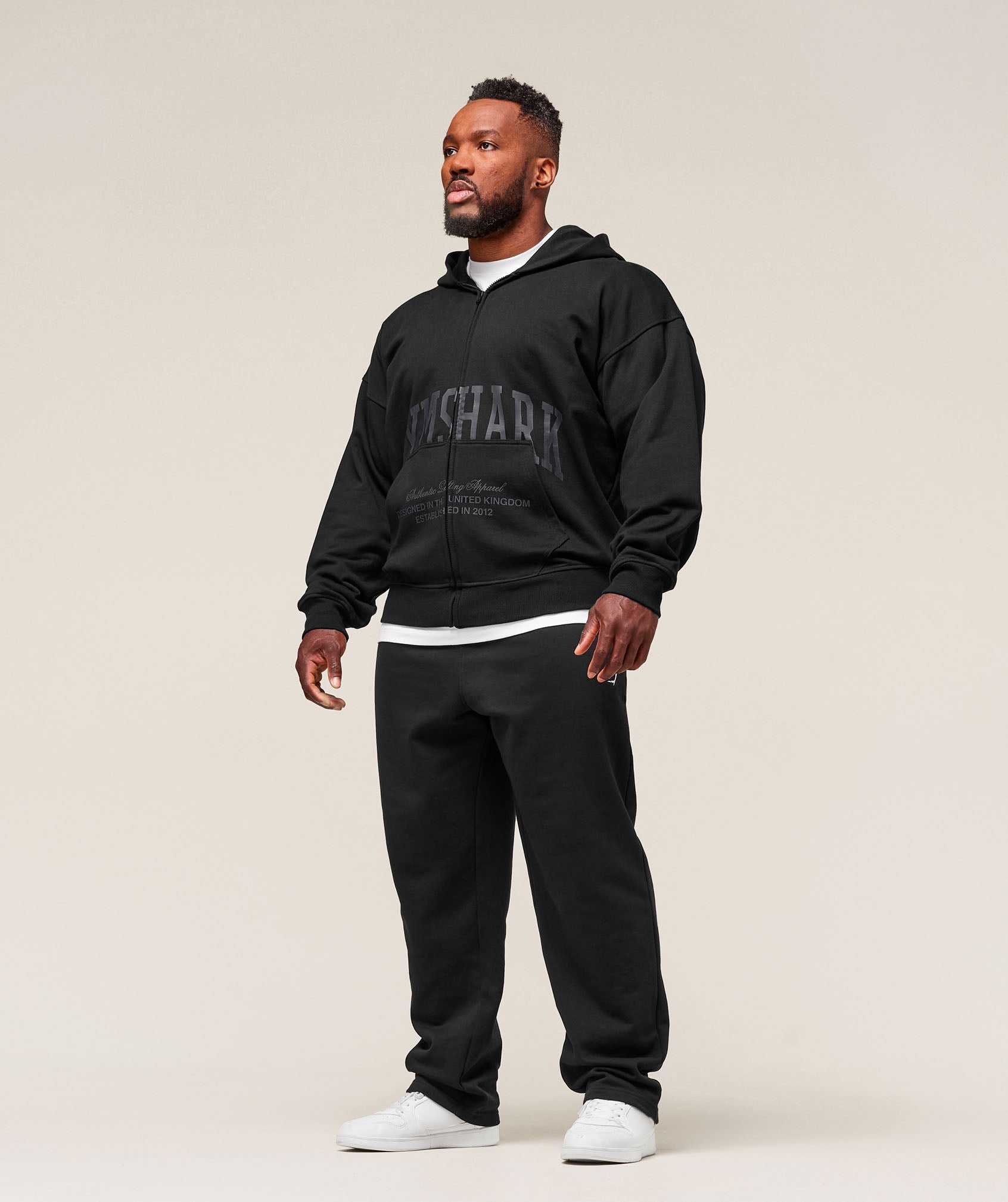 Collegiate Script Zip Up Hoodie - Black