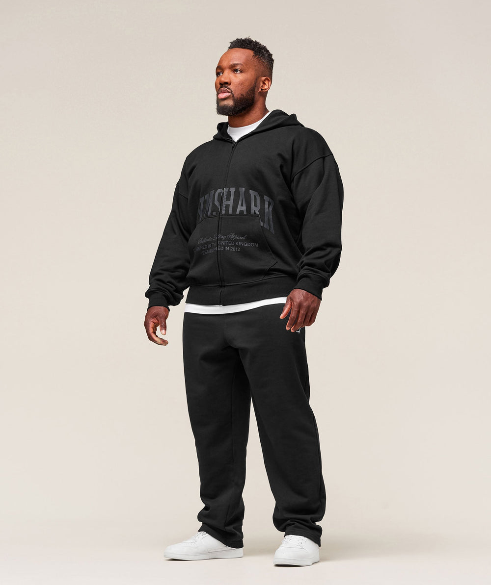 Collegiate Script Zip Up Hoodie - Black