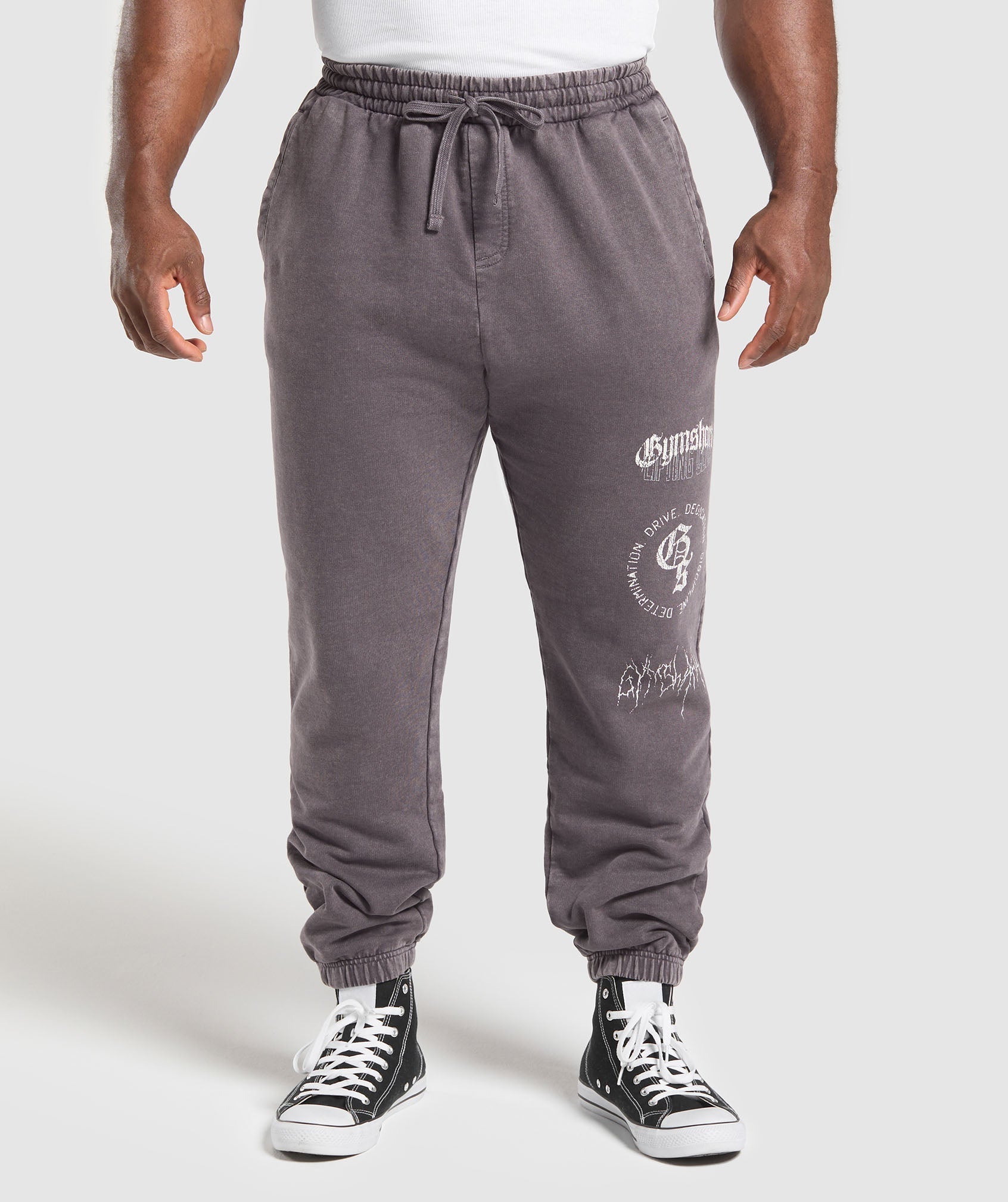 Distressed Graphic Joggers - Brushed Purple Acid Wash