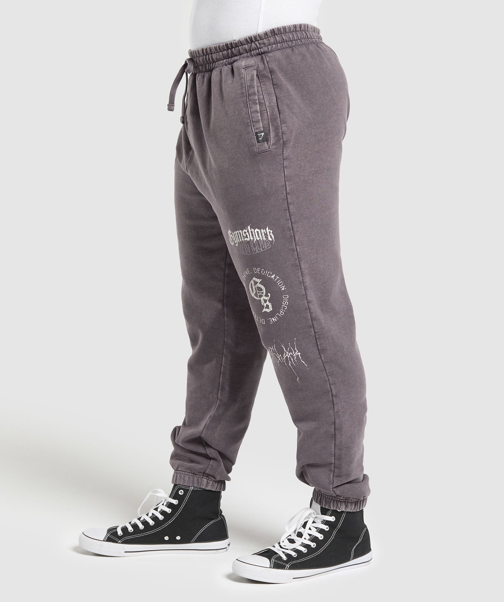 Distressed Graphic Joggers - Brushed Purple Acid Wash