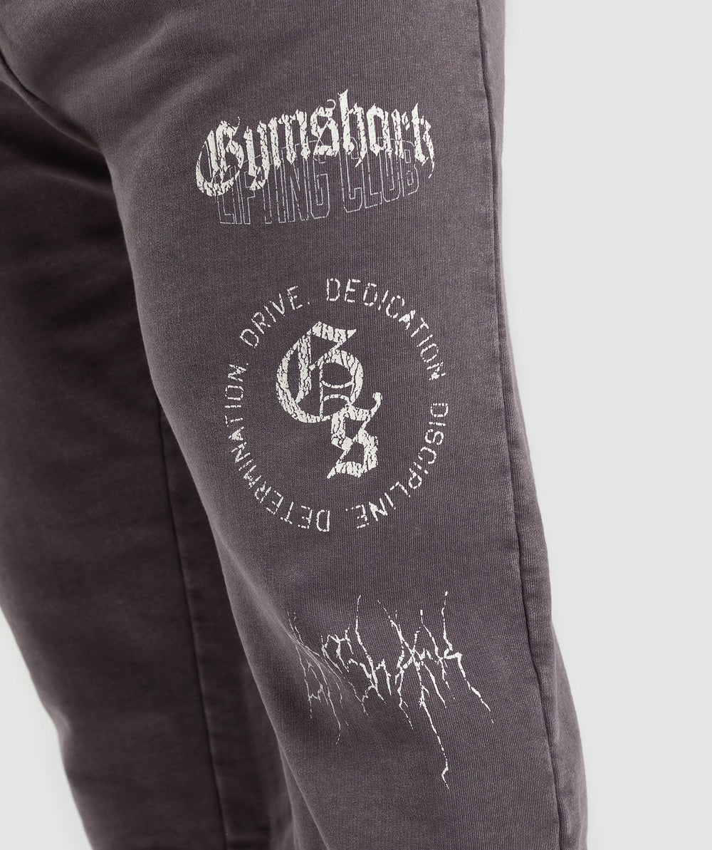Distressed Graphic Joggers - Brushed Purple Acid Wash