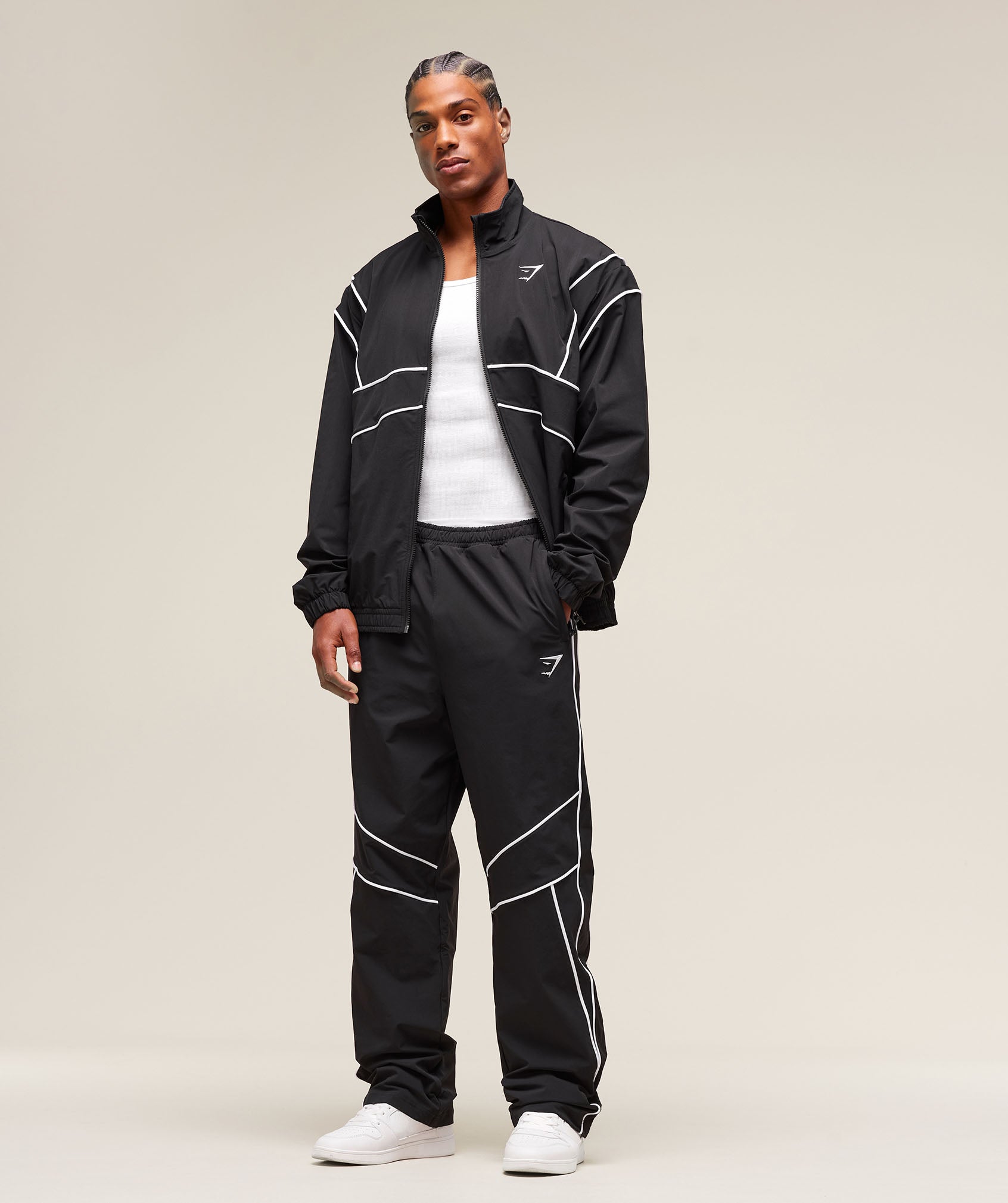 Retro Crinkle Track Pants - Black