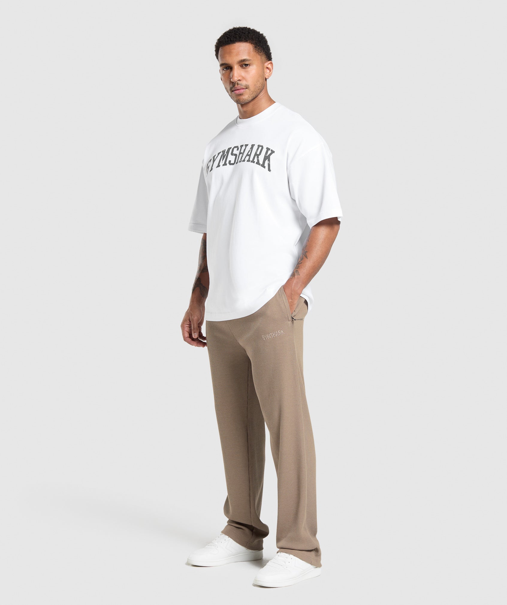Waffle Straight Leg Joggers - Lifestyle Brown