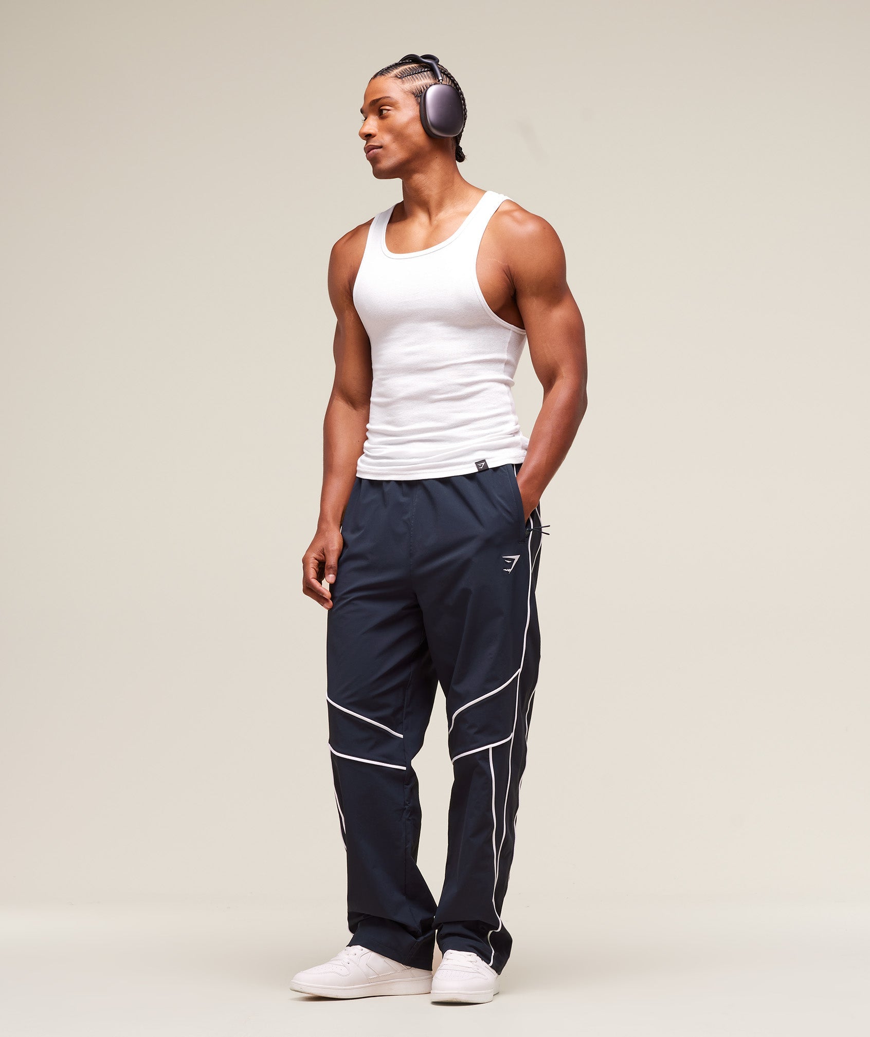 Retro Crinkle Track Pants - Heavy Blue